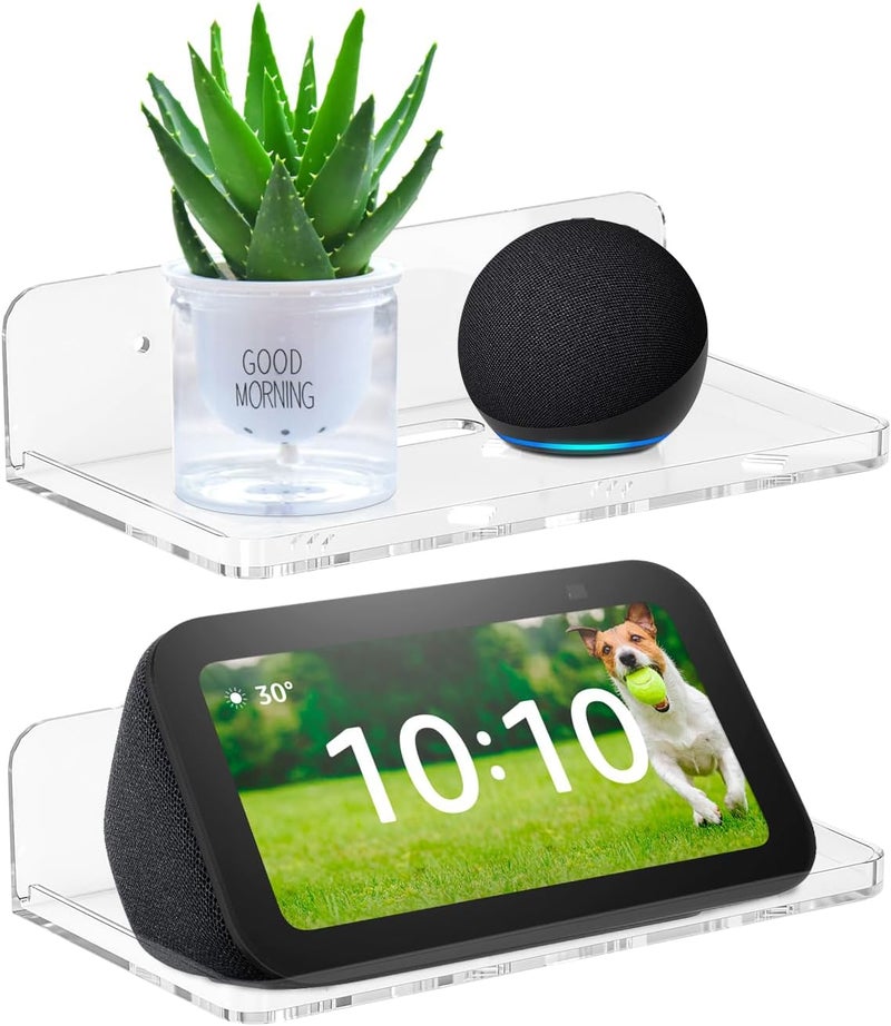 Liboer Wall Mount Floating Shelves for 2 Pcs Security Camera Shelf Mini Speaker Other Small Items in Bedroom Bathroom Kitchen Living Room Clear Mini Shelf Flexible Use for Wall Space(L) - Image 1